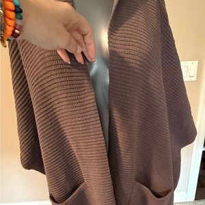 Women's Open-Front Ribbed Pocket Sweater Cardigan - Brown